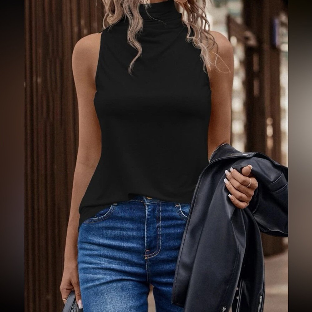 Boho black turtleneck ribbed knit top